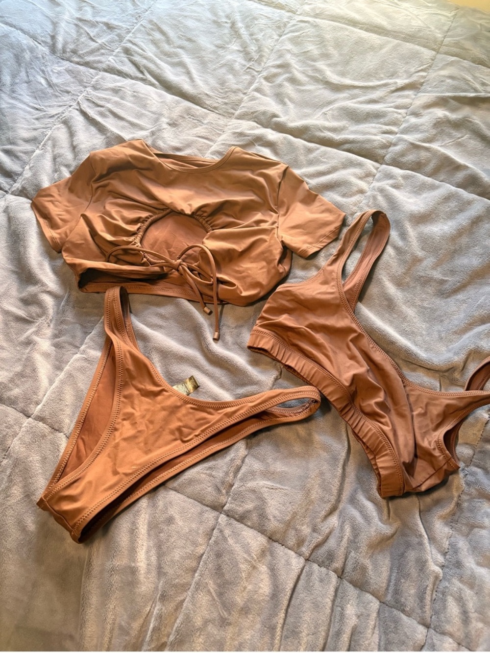 SKIMS Brown Three-Piece Bikini Set - Picture 6 of 9